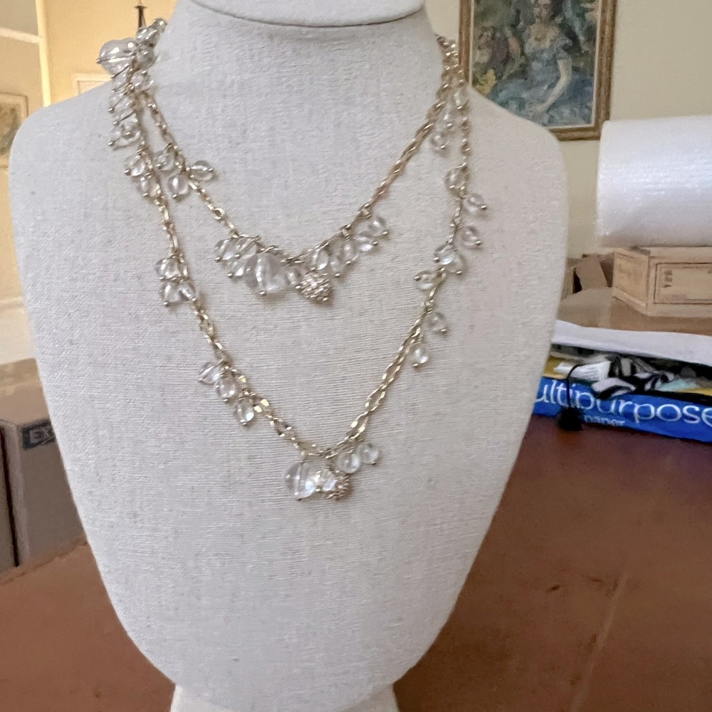 J Crew gold chain with clear beads and crystal balls